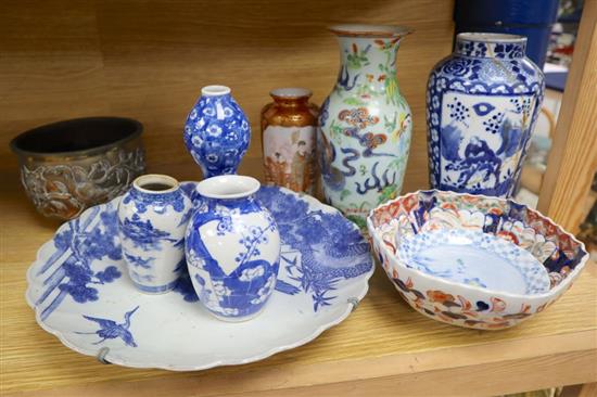 A group of Chinese and Japanese porcelain and a bronze bowl (10)